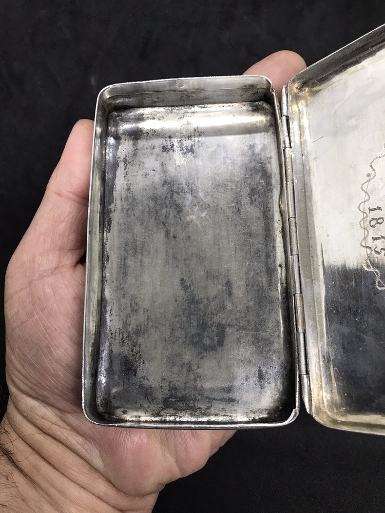 Antique 950 Solid SILVER French Cigarette Cigar Case Snuff Box Scrap 177.1 Grams