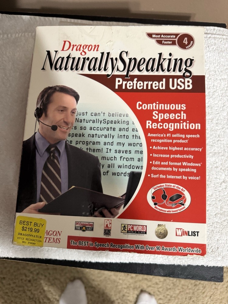 Dragon NaturallySpeaking Preferred USB v4 Voice Recognition Software Open Box PC
