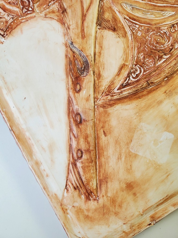 Primitive Axe Carved Chalkware Wall Plaque Signed Vintage