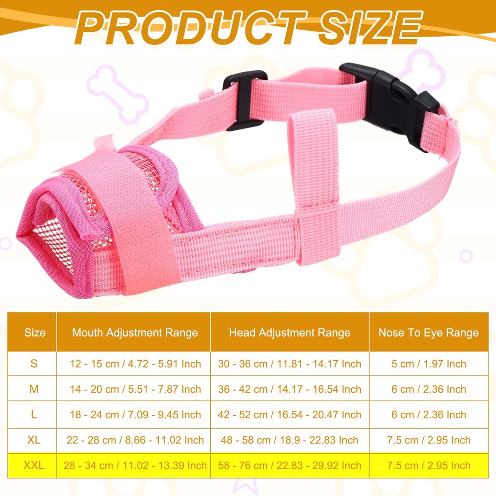 Dog Muzzle Soft Mesh Muzzle Mouth Guard Cover Pink XXL