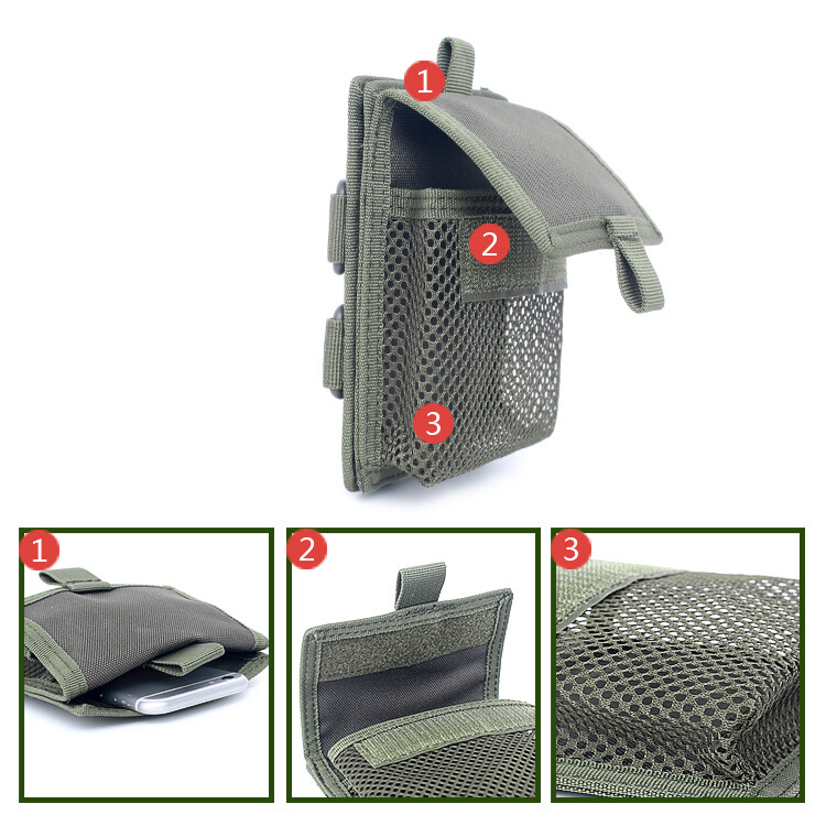 Hook & Loop Panel MOLLE Patch Converter Adapter with Tactical Mesh Pouch Kit Bag