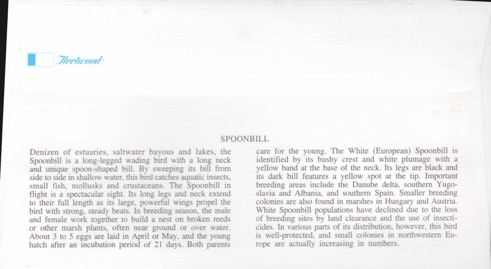 UN Issued Endangered Species = Birds = Spoonbill