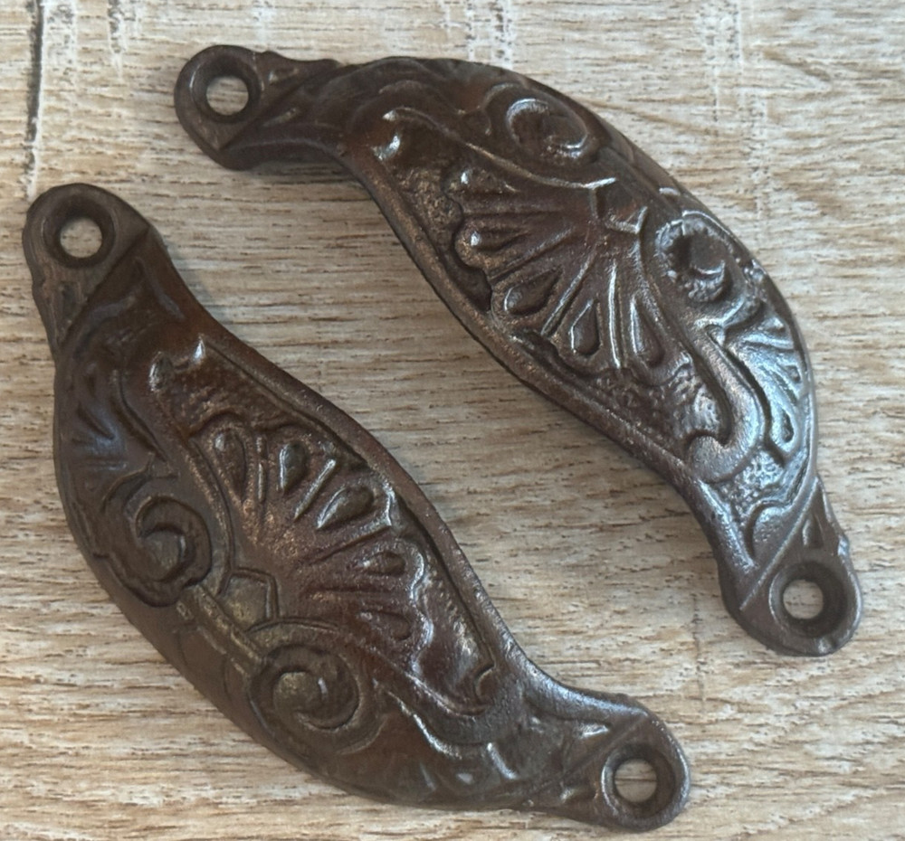 X2 ANTIQUE ORNATE METAL CUP HANDLES PULL HANDLES