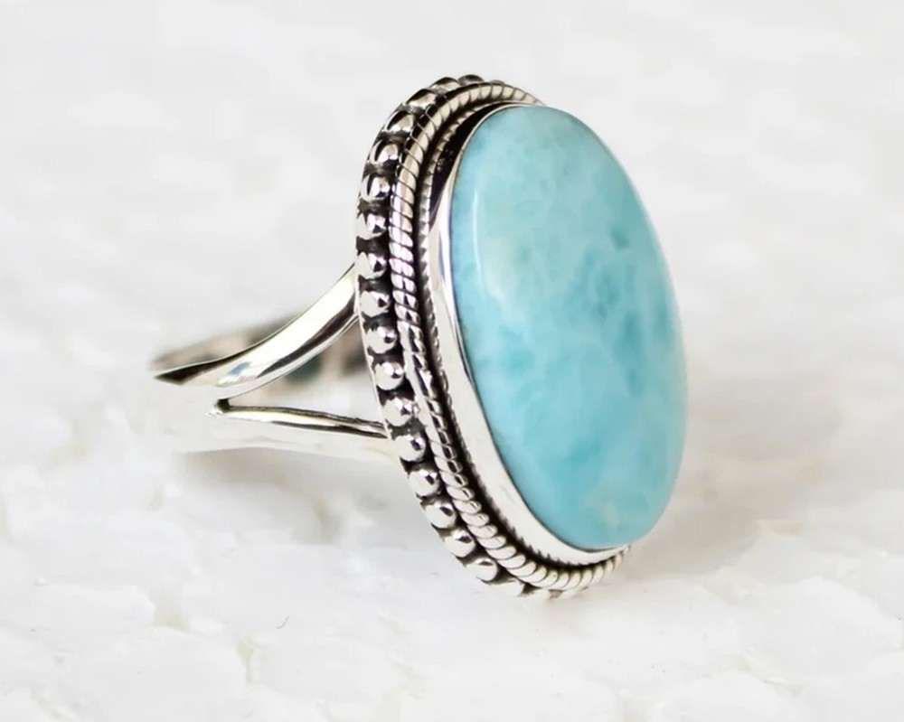 Solid 925 Sterling Silver Natural Larimar Handmade Boho Jewelry Gift for Her