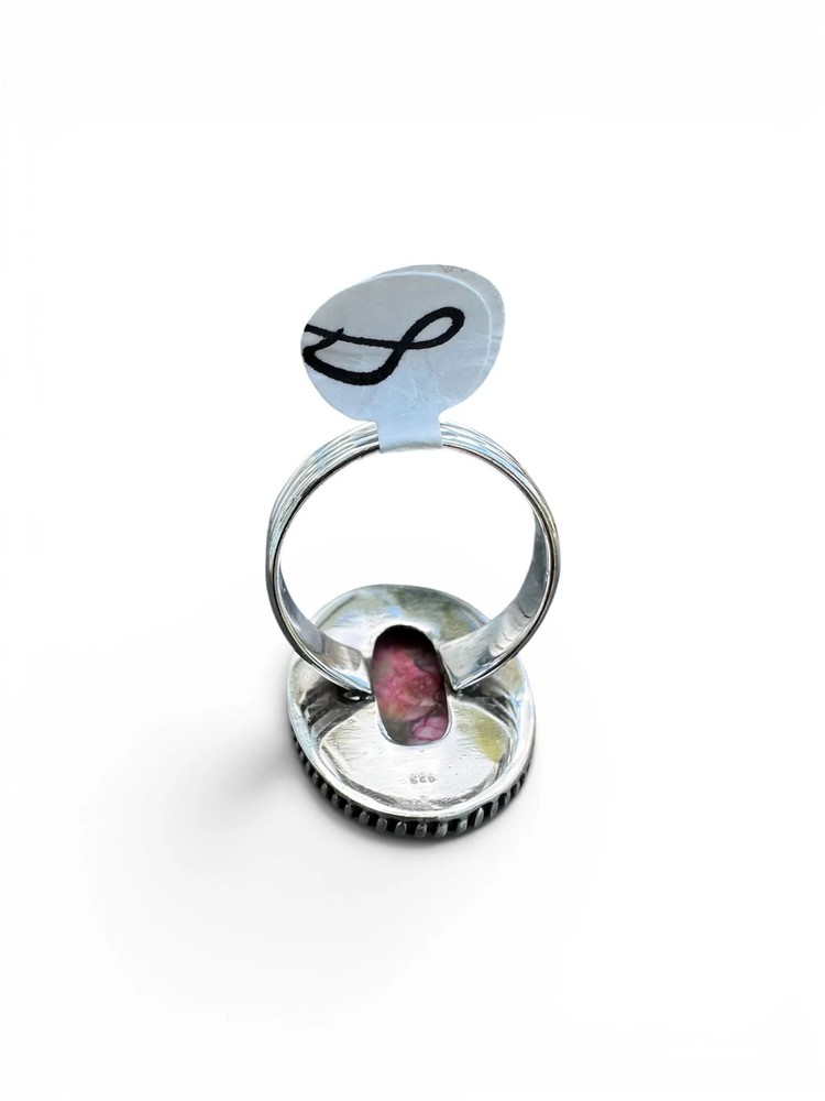 Kingman Pink Dahlia Turquoise Solid 925 Sterling Silver Ring – Size 8