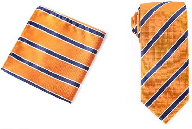 Orange & Blue Striped Necktie & Handkerchief