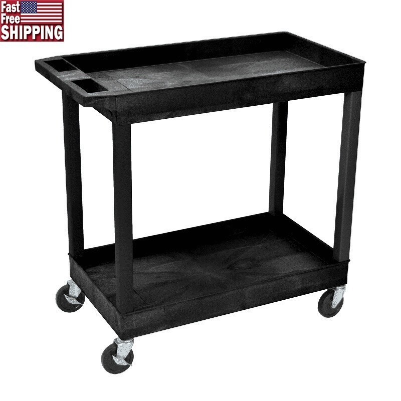 2 Shelf Utility Cart Heavy Duty Rolling Caddy HDPE Locking Casters Multi Purpose