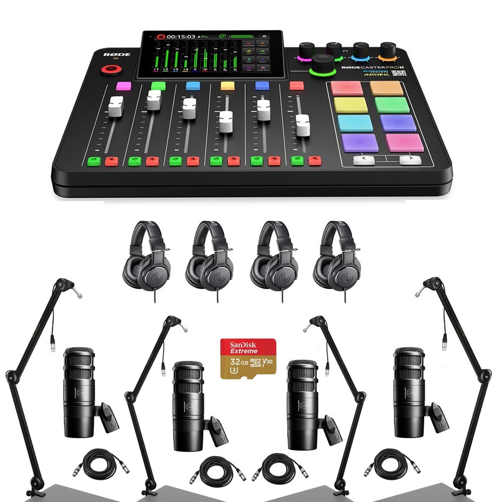 Rode RODECaster Pro II Integrated Audio Production Studio Console Bundle with 4x