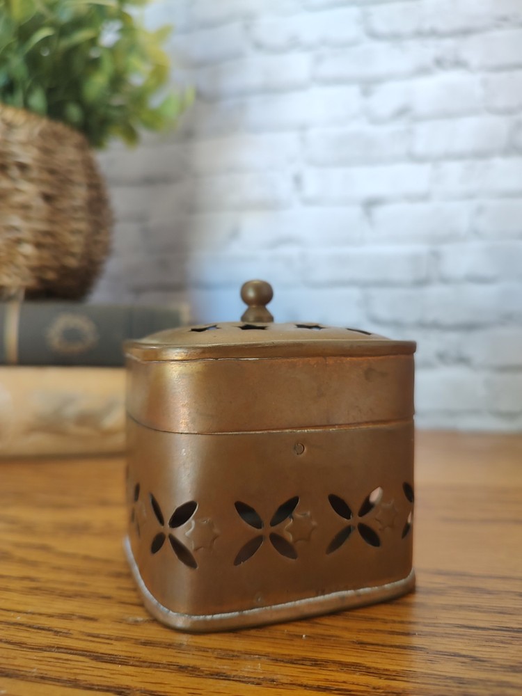 Copper Incense Burner Removable Lid Perforated Floral /Star Pattern