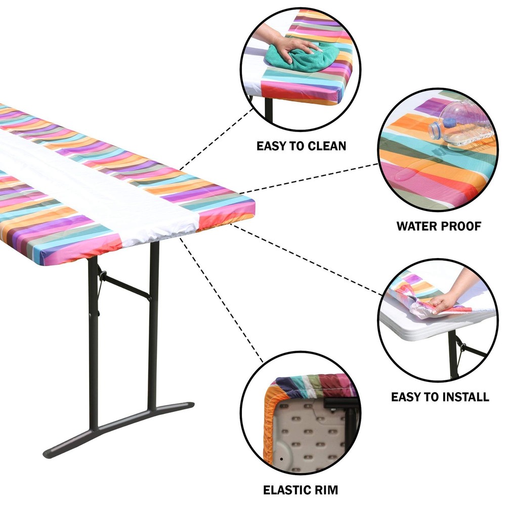 TableClothPLUS Laces 72" Elastic Fitted Polyester Tablecloth, 6' Folding Tabl...