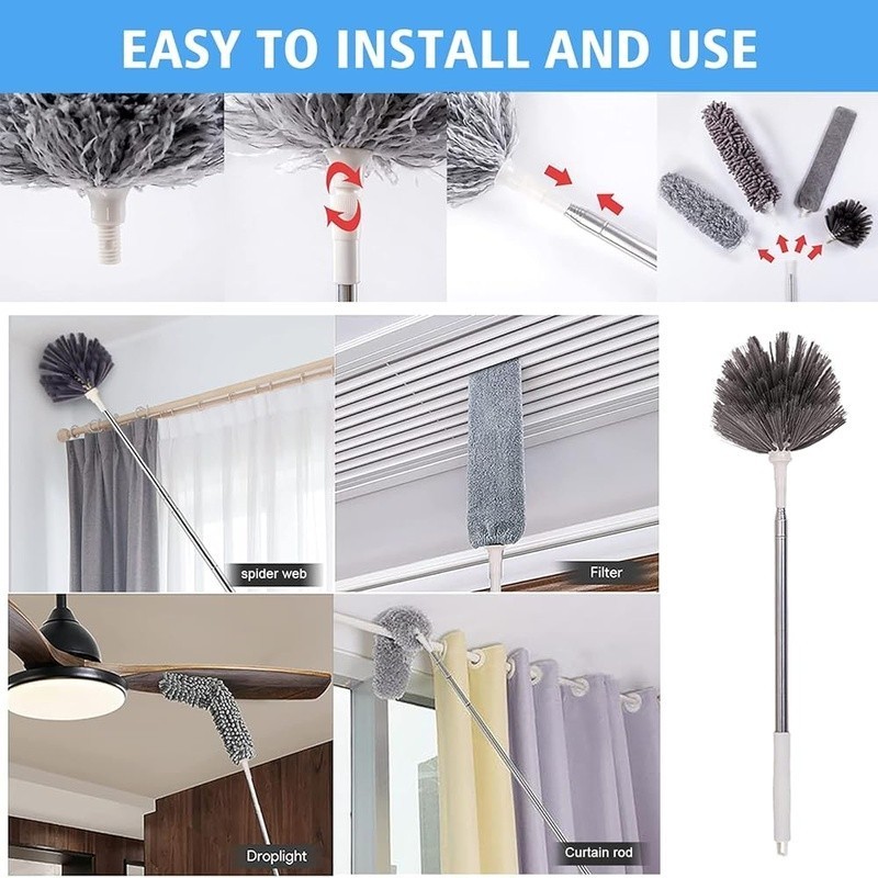 5PCS Extendable Feather Duster Kit Microfiber Dusting Tools High Ceilings New