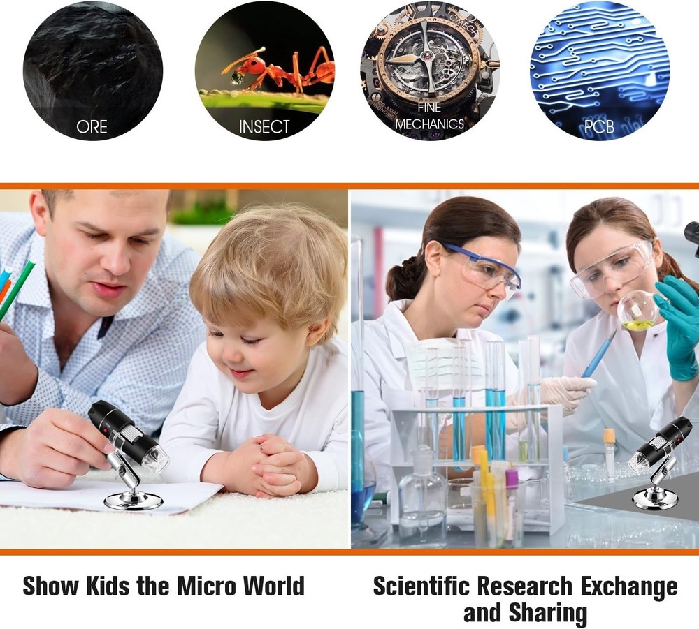 USB Microscope Digital Handheld 40X-1000X Magnification Endoscope with LED Li...