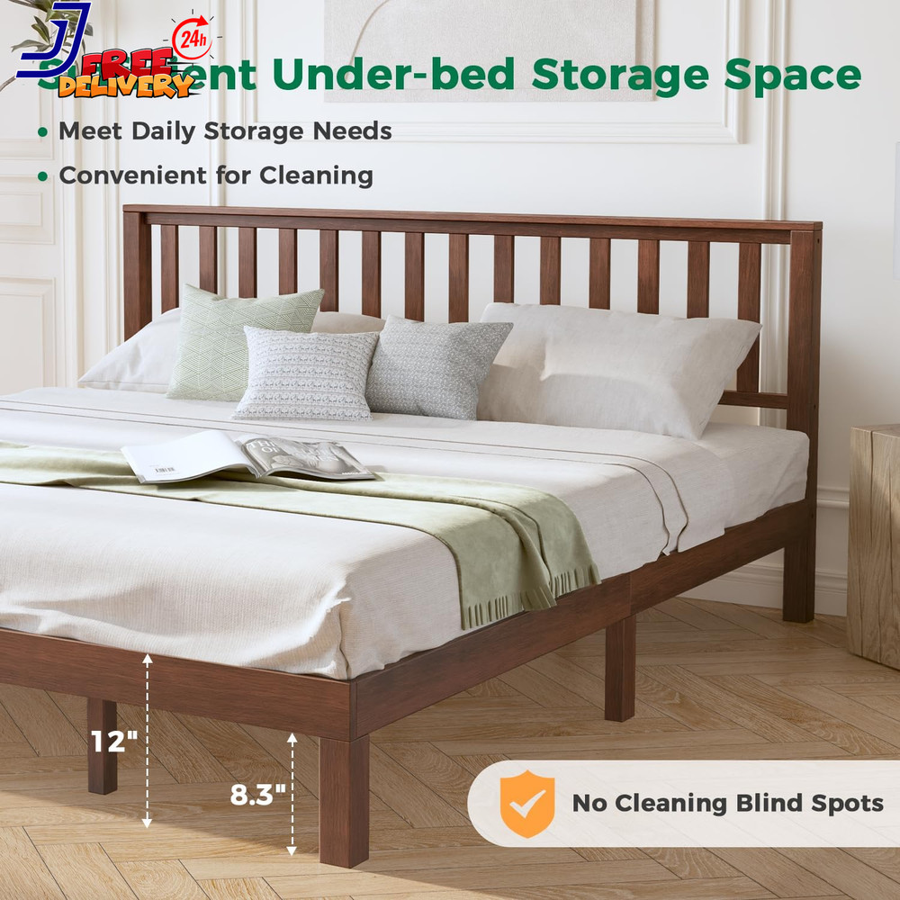 King Size Bed Frame and Headboard Mid Century Modern Platform Bed Solid Wood