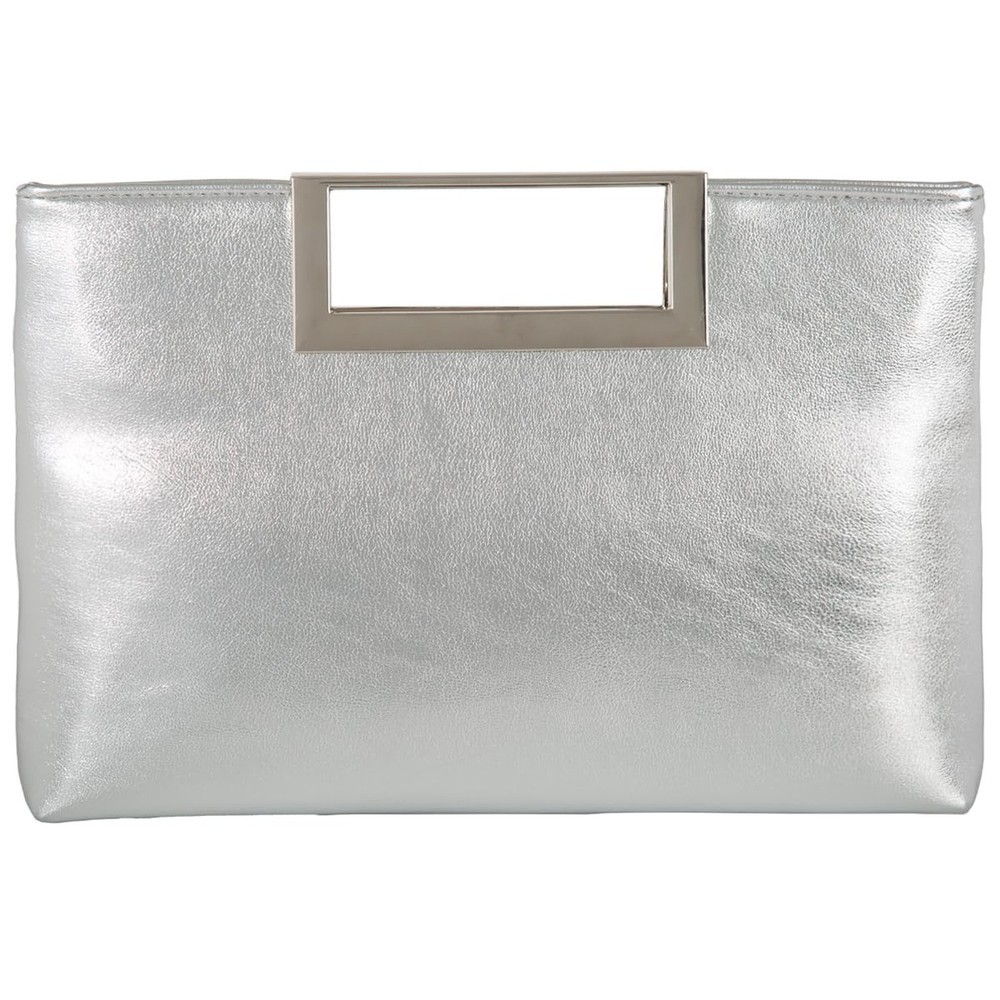 Crushed Metallic Top Handle Clutch Silver50