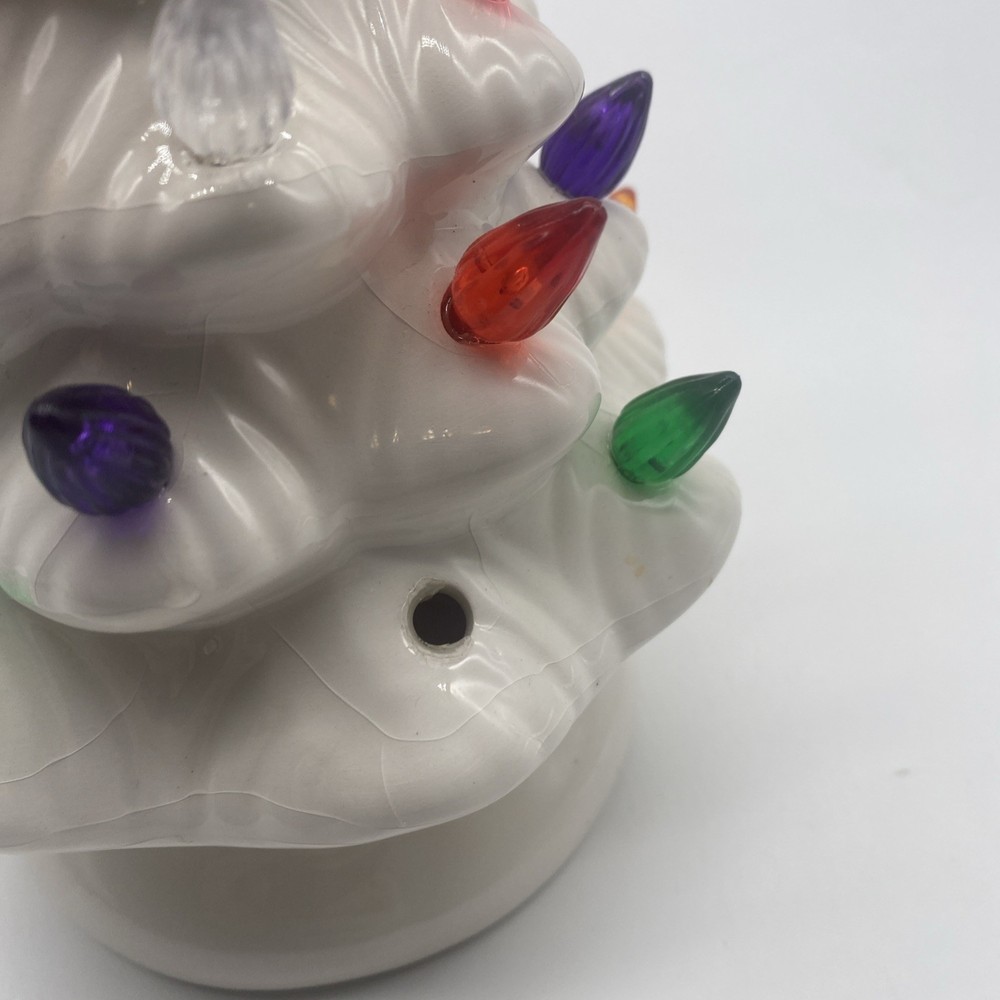 Ceramic Christmas Tree Tabletop White With Multi Color Bulbs Battery Operated