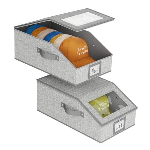 Hat Organizer for Baseball Caps, 2PCS Stackable Storage with Clear Window