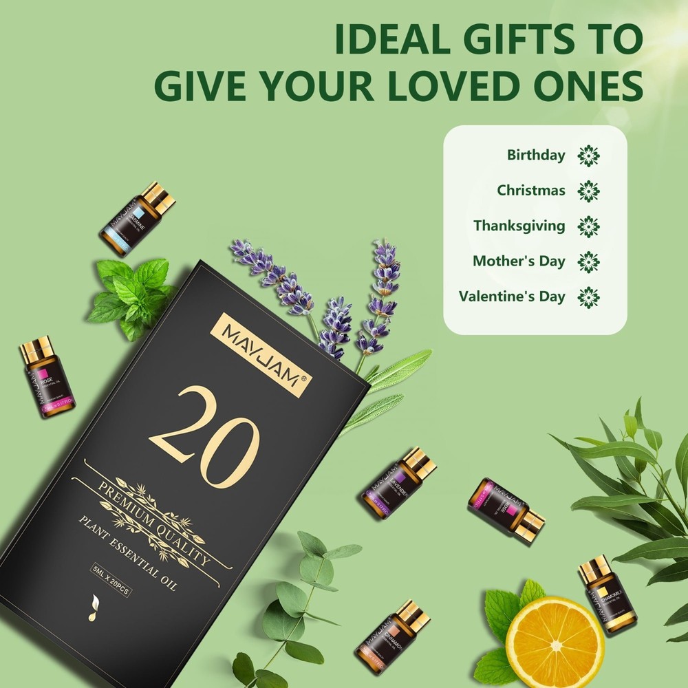 MAYJAM Aromatherapy Essential Oils Set 20 Pack 5ml for Diffuser & Skin Care
