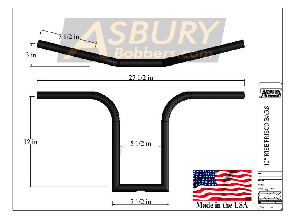 Frisco Bars 12" Rise Handlebars - by Asbury Bobbers