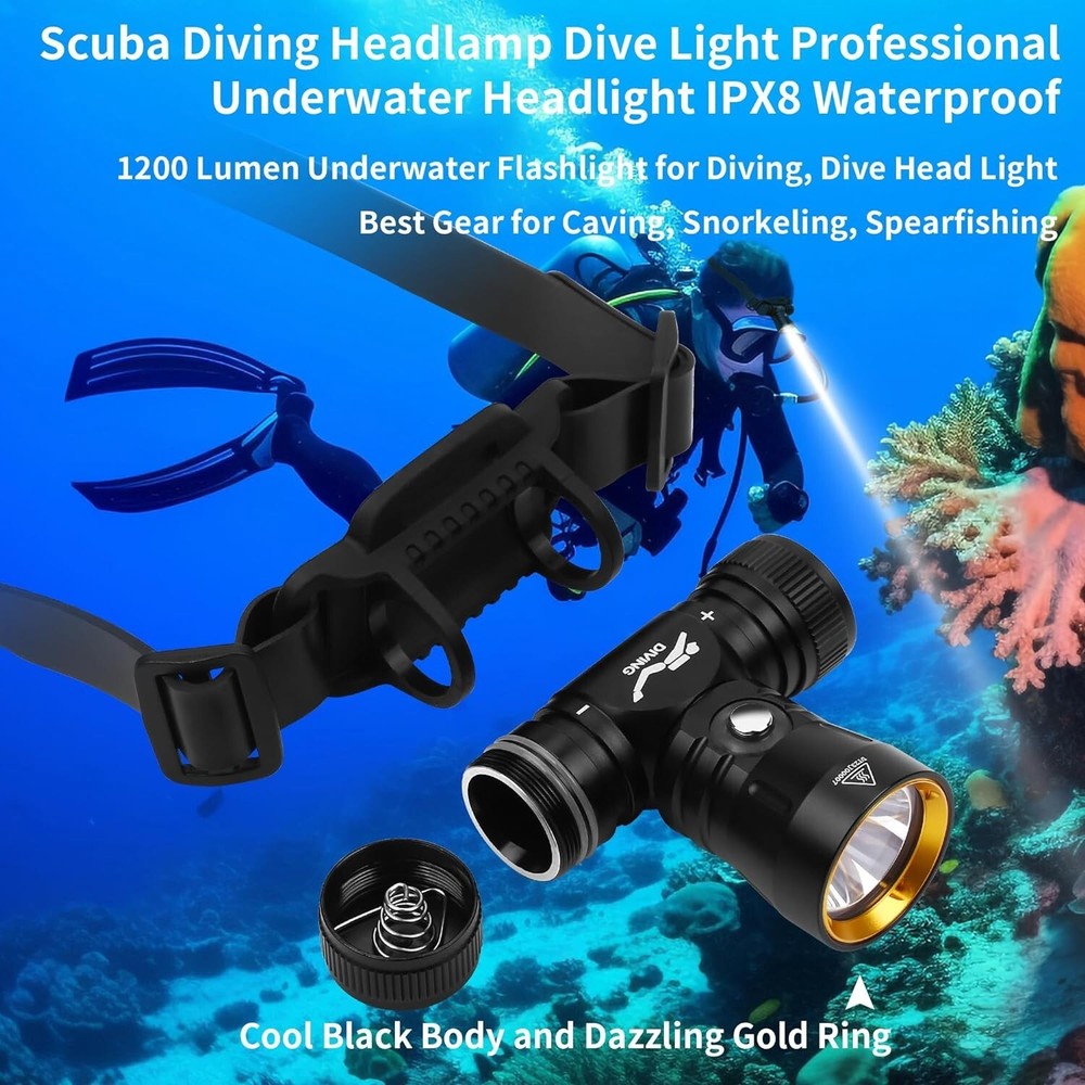 Scuba Dive Light, Diving Flashlight Headlamp, Super Bright 5000 Lumen Dive Flash