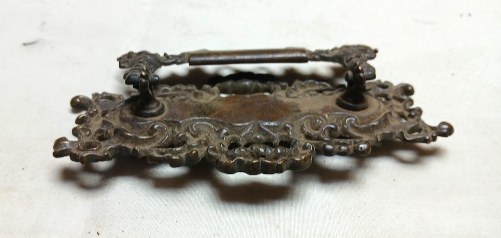 Antique Victorian Cast Brass Drawer Pull with Copper Flashing 1880s