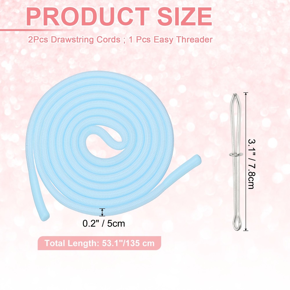 2pcs 53 Inch Drawstring Cords Hoodie String with Easy Threader Sky Blue