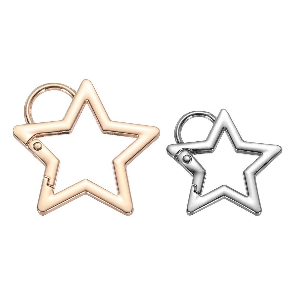 2Pcs Star Shaped Spring Snap Keychain Clip Trigger Keychain W Ring Gold/Silver