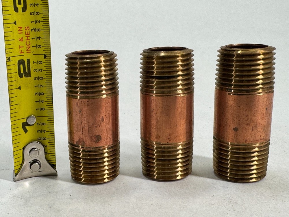 (3-PACK) Brass Nipple 1/2" NPT Schedule 40 x 2" Long, Thread Both Ends