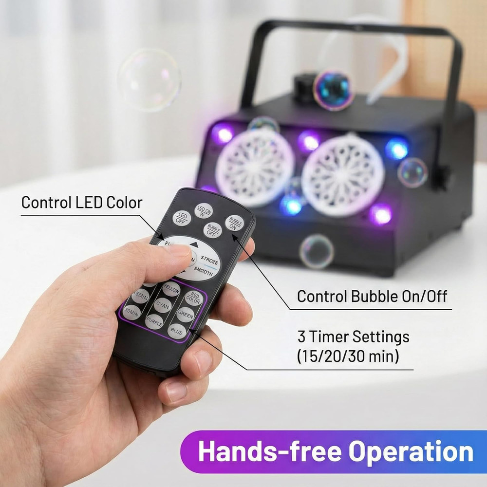 Bubble Machine with Remote & Timer, Dual Nozzle Electric Blower with 34Oz Soluti