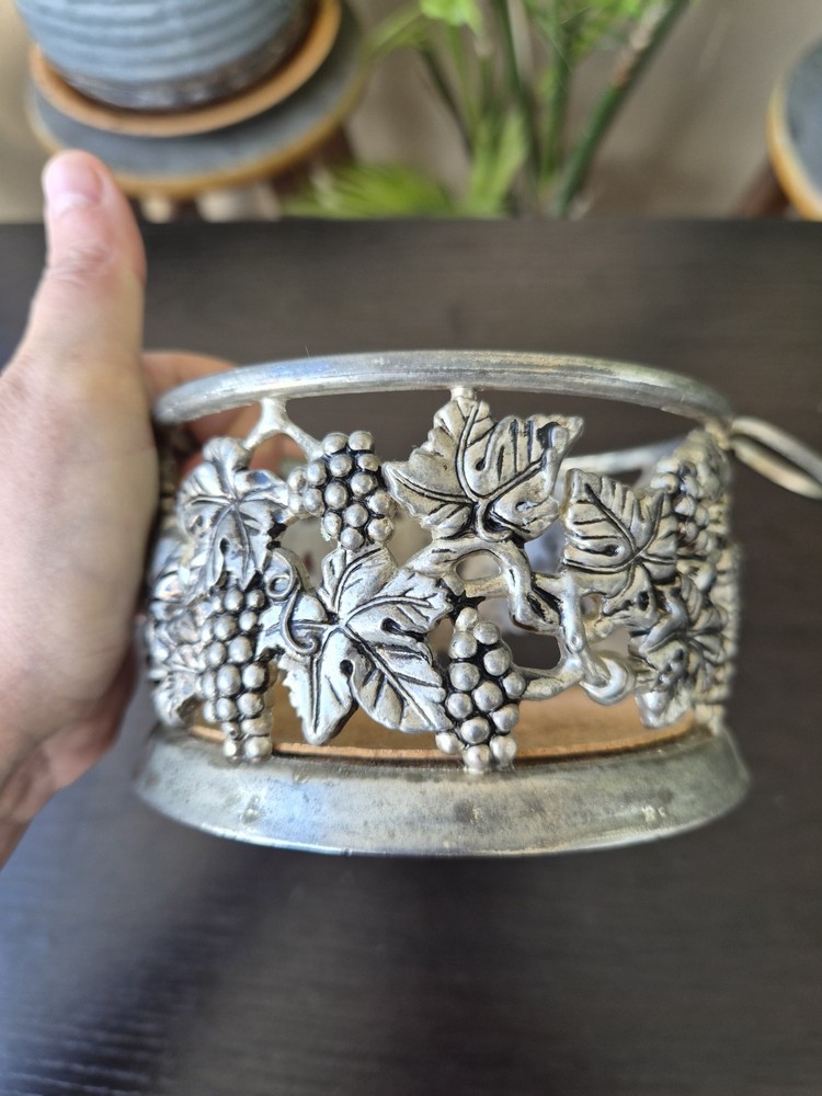 Silverplate Wine Bottle Holder Coaster Grape