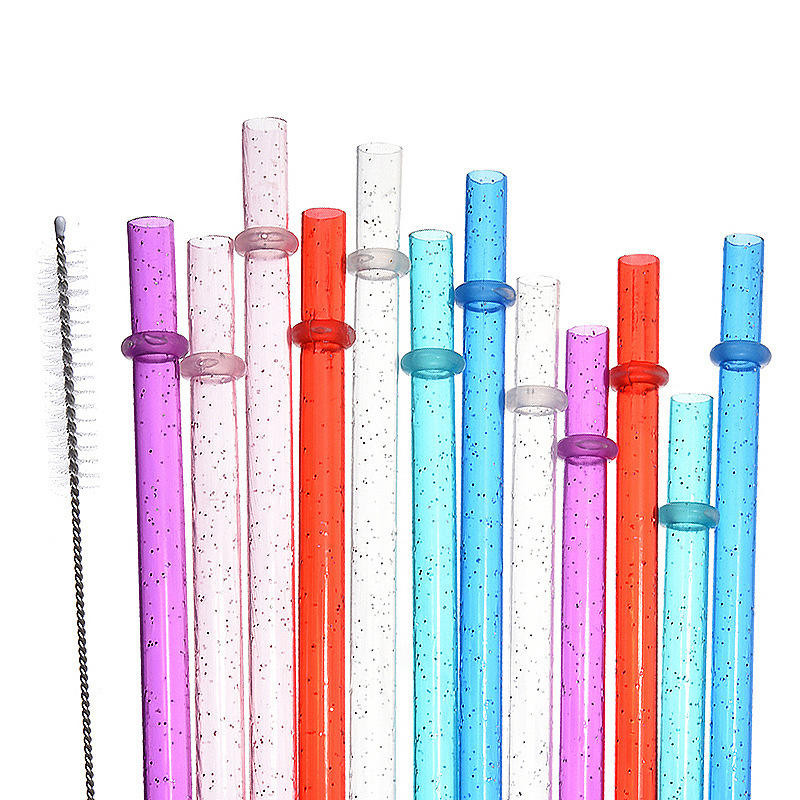 Colorful Plastic Drinking Straws 12 Pack Includes Cleaning Brush