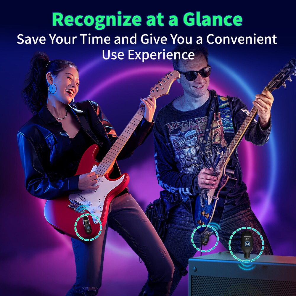 Wireless Guitar System Dual Transmitter & Receiver Built In Rechargeable Battery