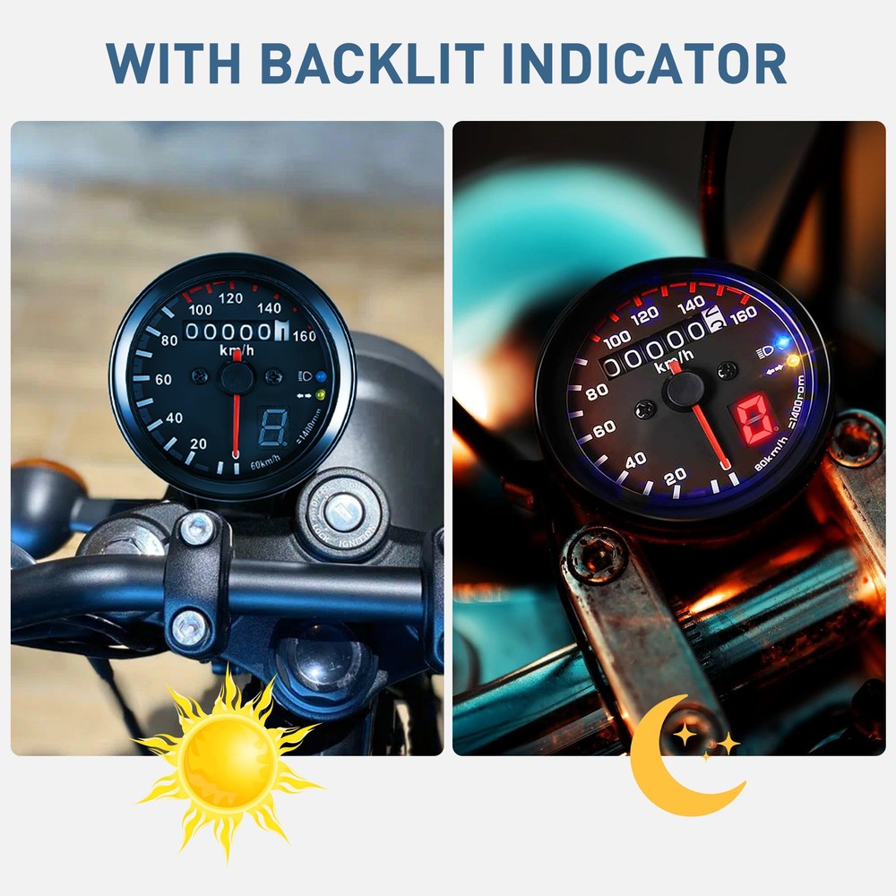 Universal Digital Gauge Motorcycle Odometer Speedometer Tachometer LED Indicator