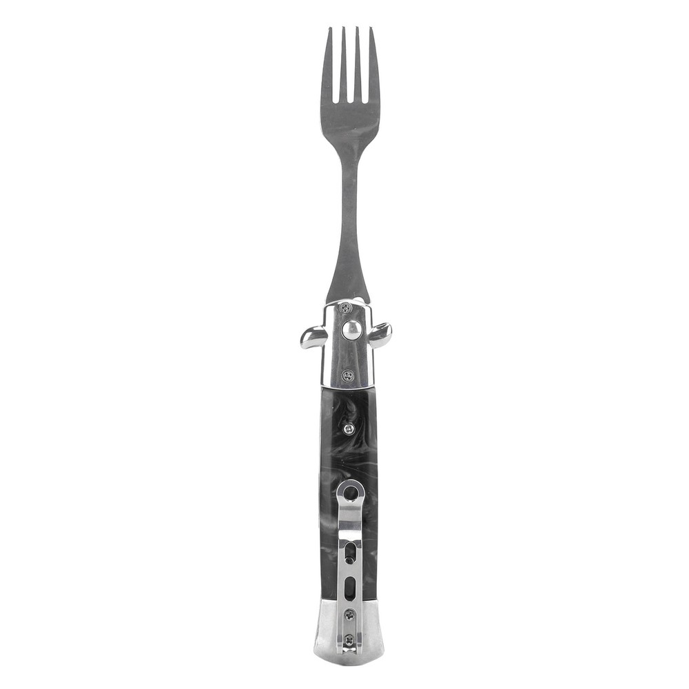 Black Folding Spring Camping Fork One Button Flick 304 Stainless Steel WT