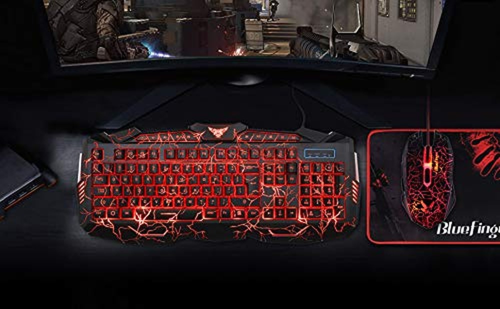 BlueFinger Backlit Gaming Keyboard and Mouse Combo,USB Wired Backlit Keyboard...