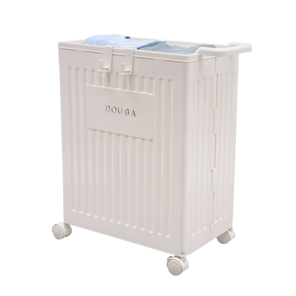 White Collapsible Storage Box with Lid & Wheels - Versatile Organizer
