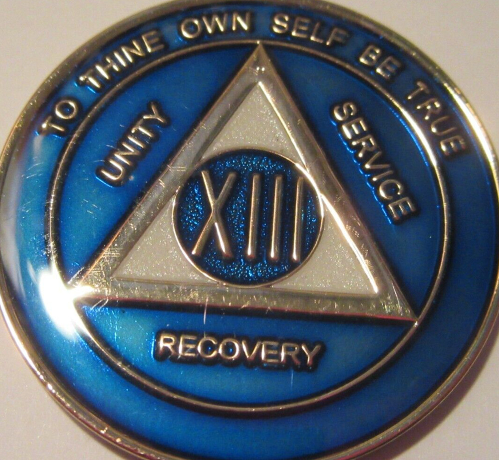 BLUE Alcoholics Anonymous 13 Year AA Medallion Coin Token Chip Sober