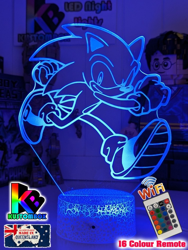 SONIC HEDGEHOG PERSONALISED NAME USB LED NIGHT LIGHT 7 COLOUR REMOTE CONTROL