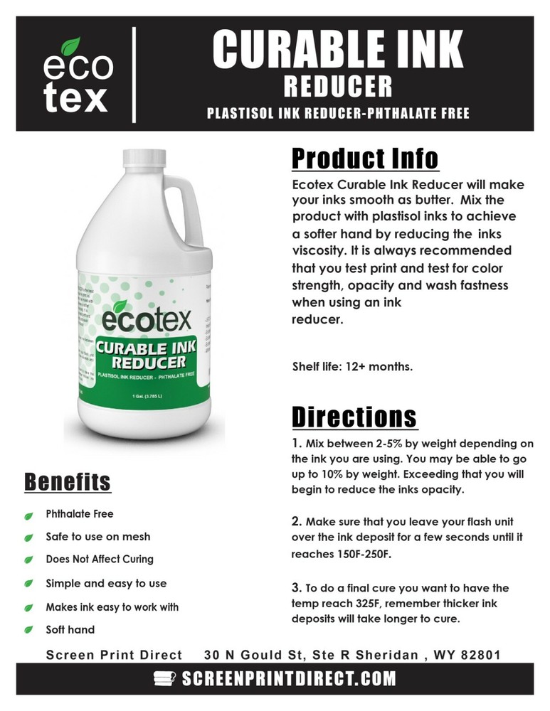 Ecotex® Plastisol Ink Reducer - Low Temp Cure Reducer for Screen Printing