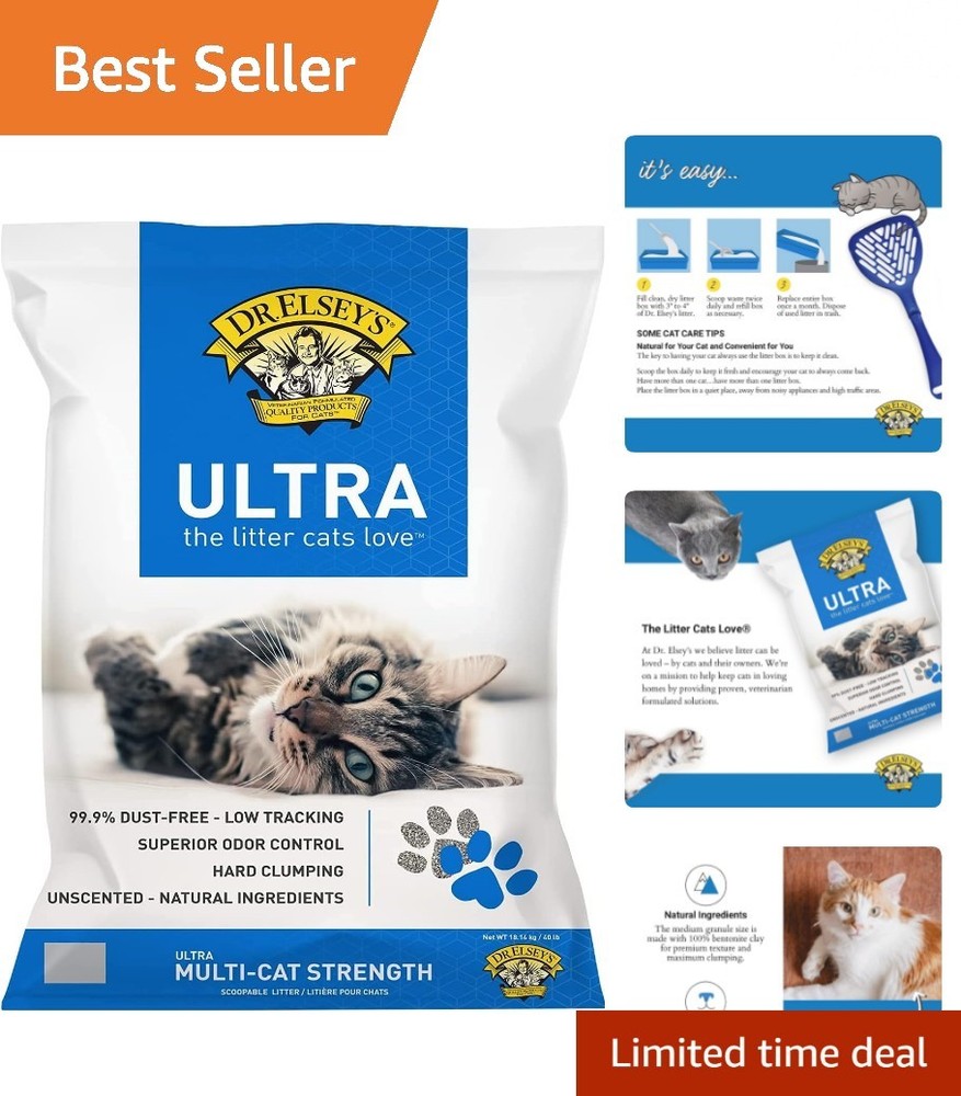 40 lb Ultra UnScented Clumping Cat Litter - Superior Odor Control & Low Tracking