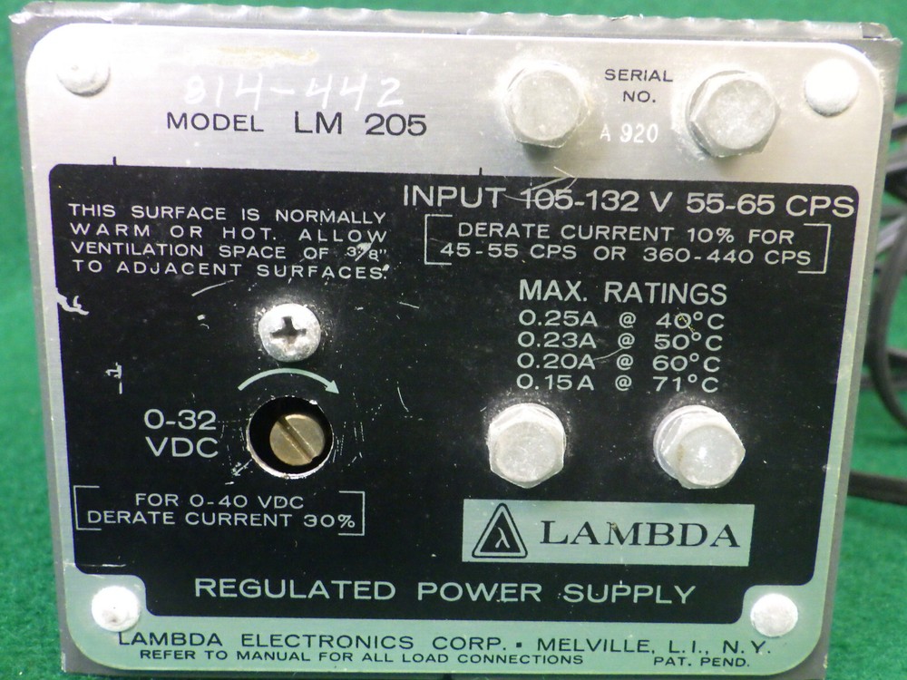 Lambda LM-205 regulated power supply 105-132VAC input, 0-32VDC output Works