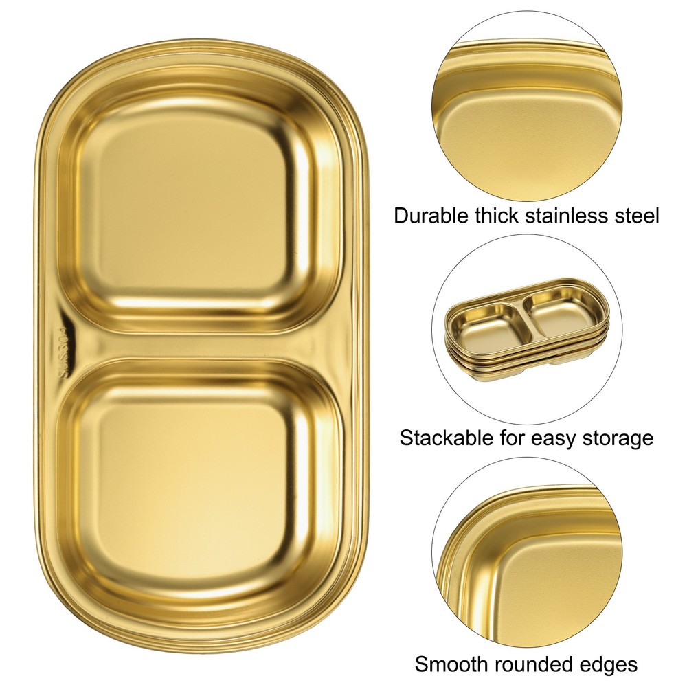10pcs Metal Dish Dipping with 2 Rectangular Compartment Divided Gold