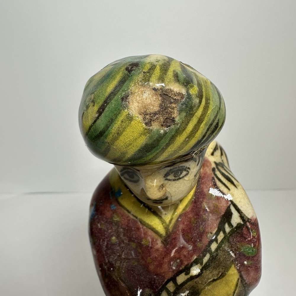 Antique Middle Eastern Pottery Painted Figure