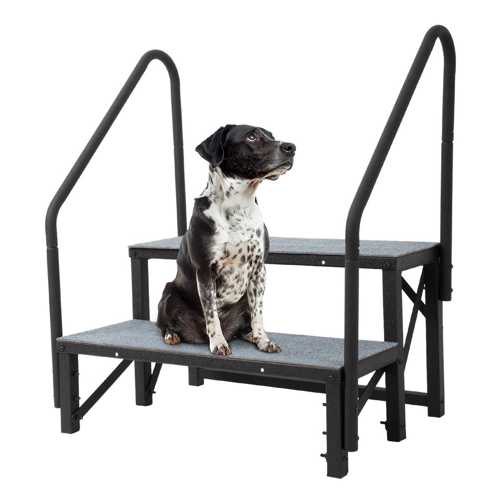 2 Step RV Steps with 2 Handrails w/Step Mat 660 lbs Load Capacity For Trailers