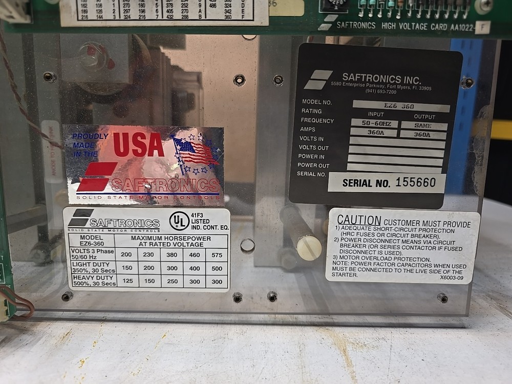 Used TESTED SAFTRONICS EZ6-360 STACK SOFT STARTER