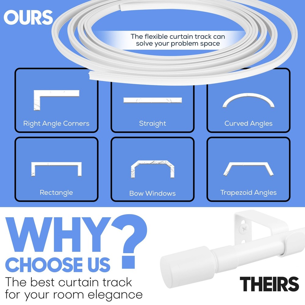 Flexible Ceiling Curtain Track System – 12ft Bendable Ceiling Mounted Curt