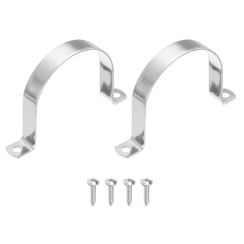 2Pcs 89mm(3-1/2") Two Hole Rigid Pipe Strap with Screws, Silver