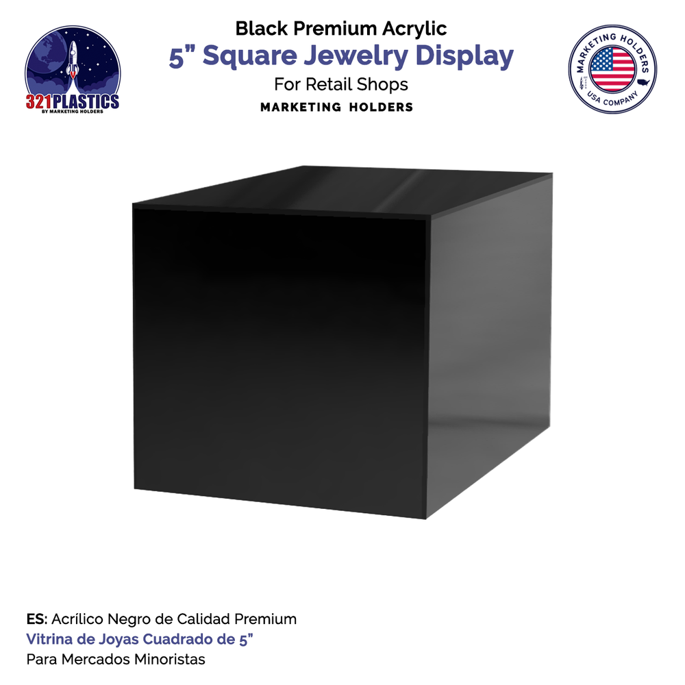 Acrylic Display Riser Glossy Black Box Merchandise Bin or Product Platform