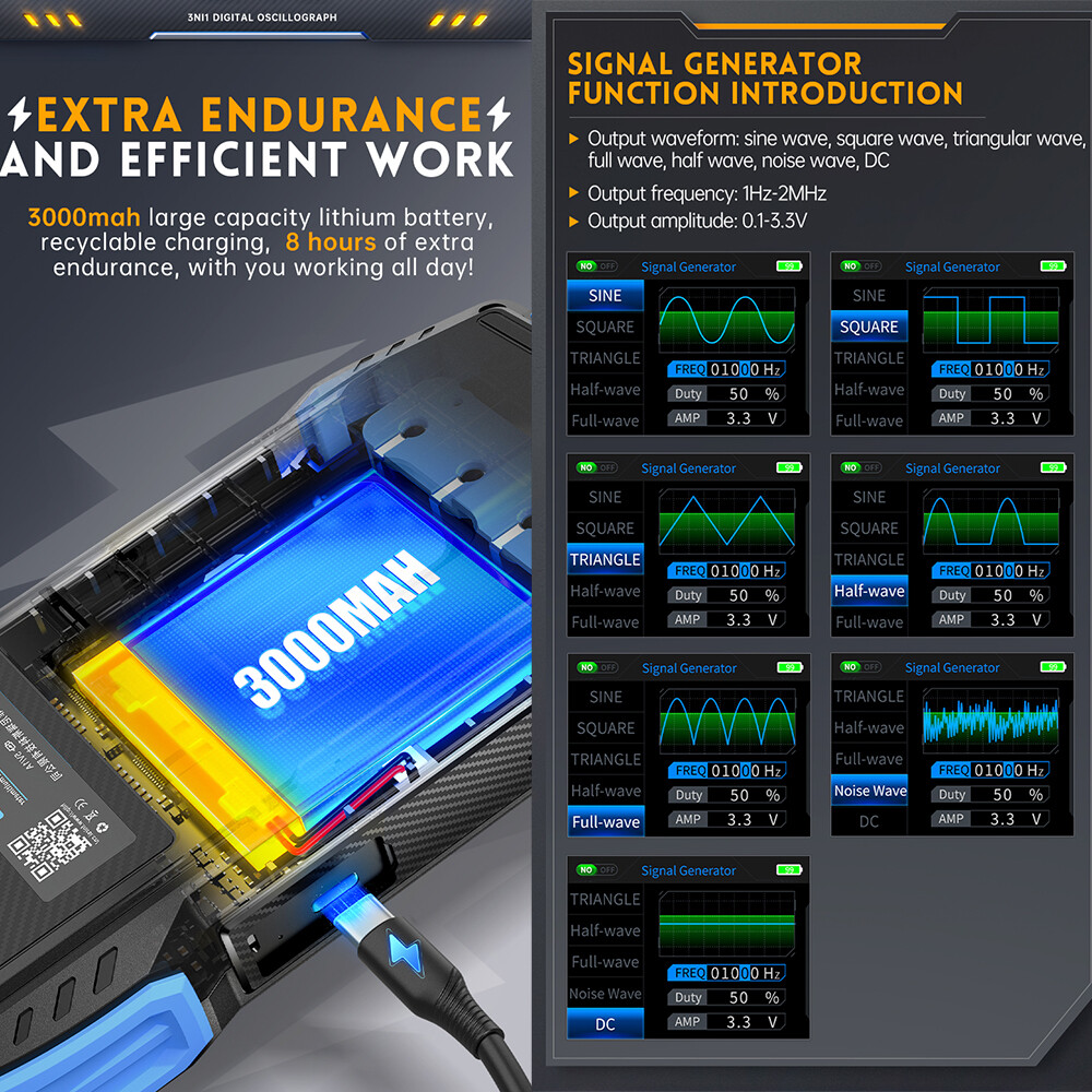 FNIRSI 2C23T Handheld Digital Oscilloscope Multimeter+ Function Signal Generator