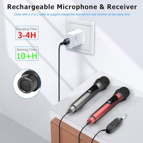 Wireless Microphone for Karaoke, 2.4GHz Rechargeable Karaoke Microphone(Work