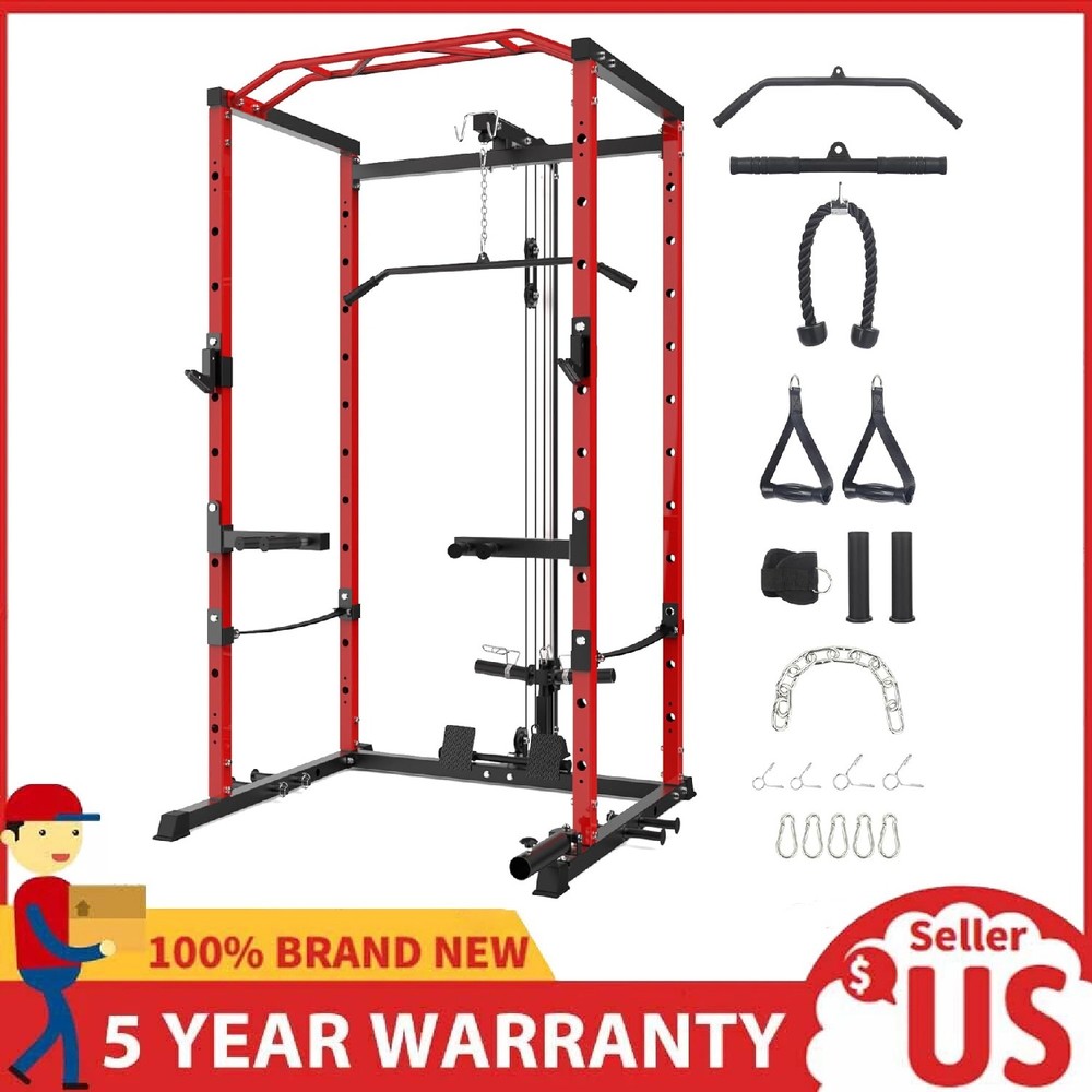 Power Cage Squat Rack 1600LBS Multi-Functional Power Rack Workout with Dip Bar